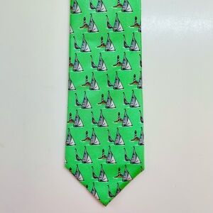 Lauren Ralph Lauren 100% Silk Green Sailboat Print Mens Tie Preppy Nautical